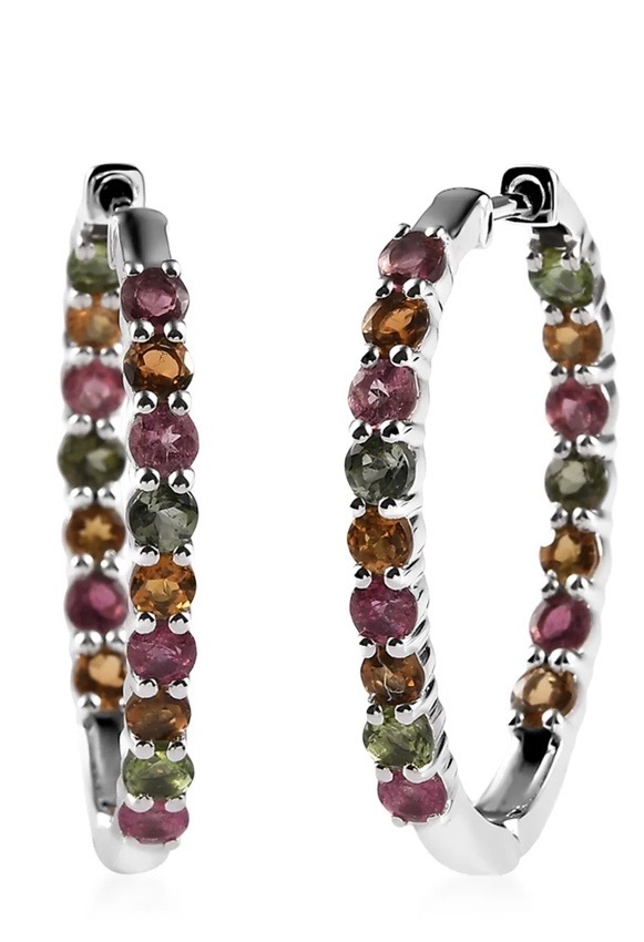 Multi-colored Tourmaline Inside Out Hoop Earrings