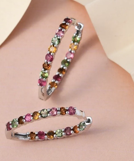 Multi-colored Tourmaline Inside Out Hoop Earrings