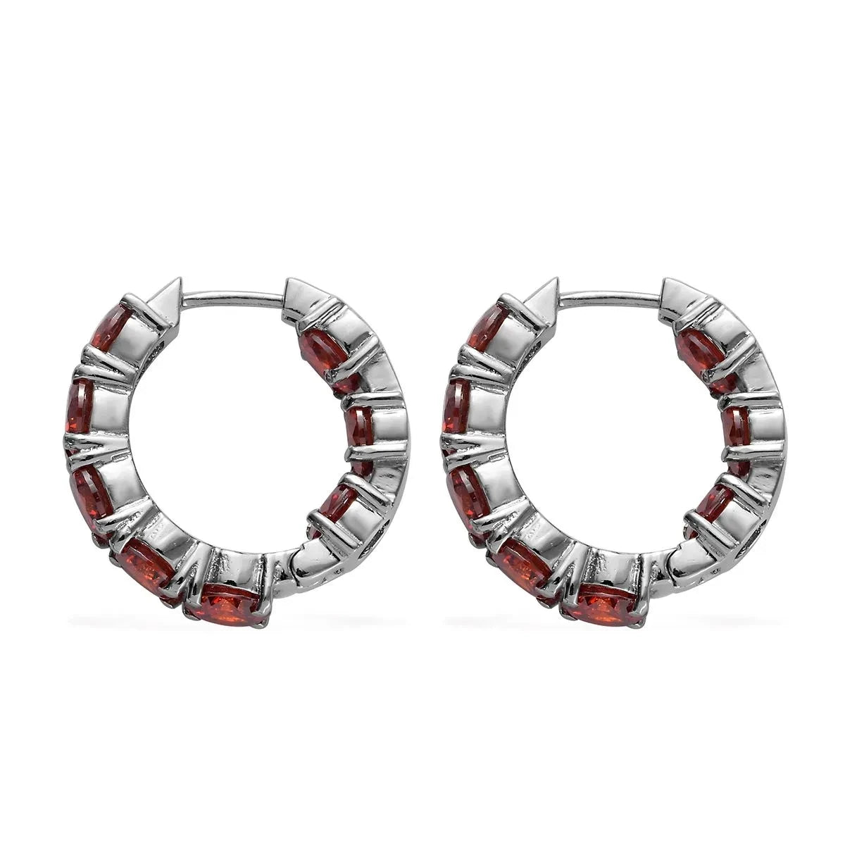 Simulated Red Diamond Earrings Inside Out Hoops