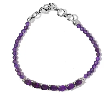 KARIS Amethyst Beaded Bracelet in Platinum Bond