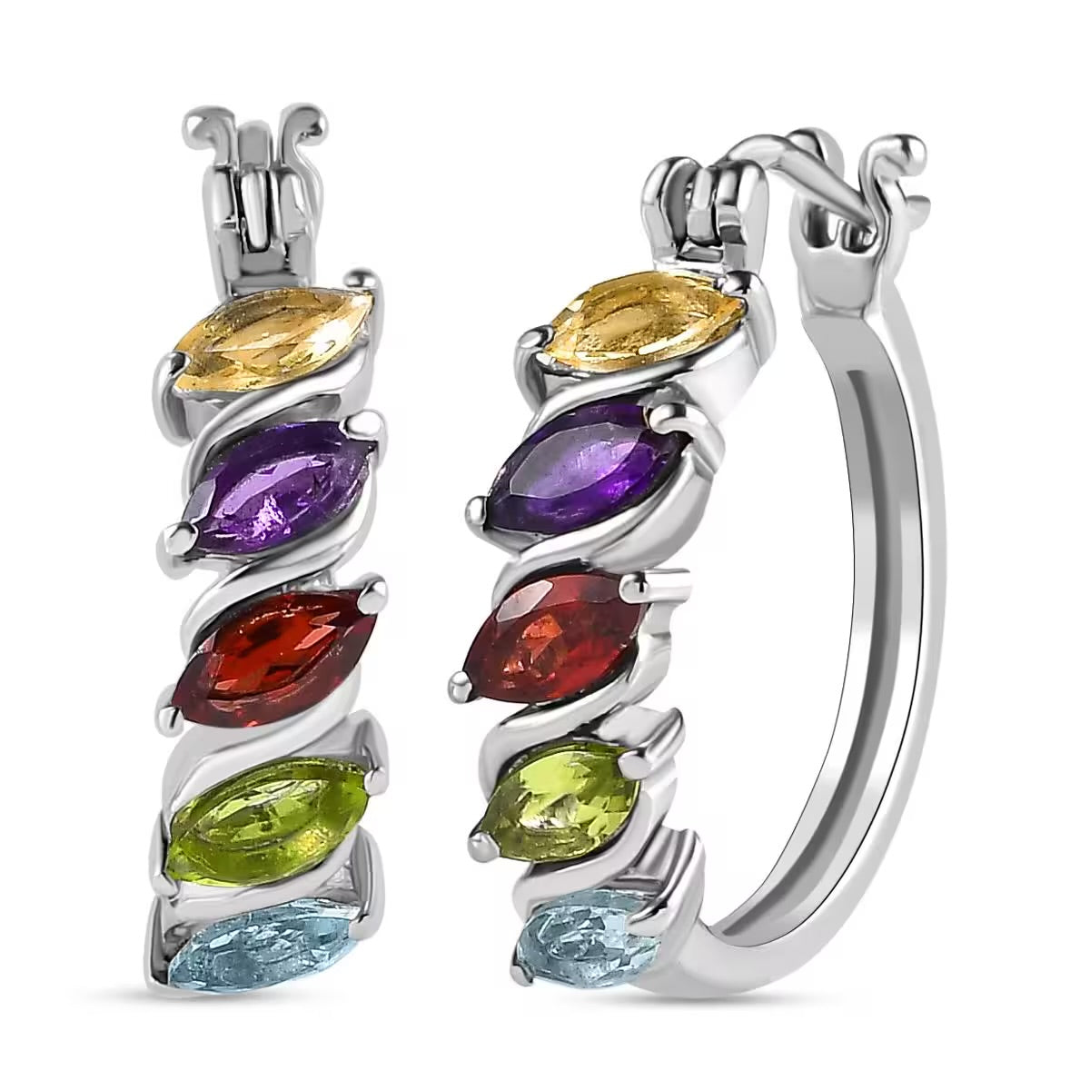Multi Gemstone Hoop Earrings