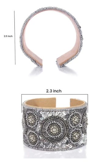 Handcrafted Silver & Black Glass Seed Beaded Cuff Bracelet (Adjustable)