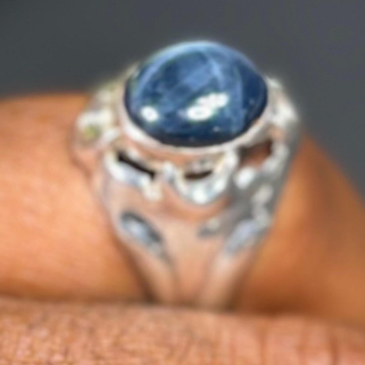 Handcrafted Solid .925 Sterling Silver featuring a 5-carat Blue Star Sapphire Cabochon Men's Ring (Index Finger)