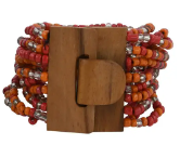 Set of 2 Multi Color Seed Beaded Multi Layered Bracelet with Wooden Lock