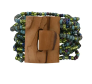 Set of 2 Multi Color Seed Beaded Multi Layered Bracelet with Wooden Lock