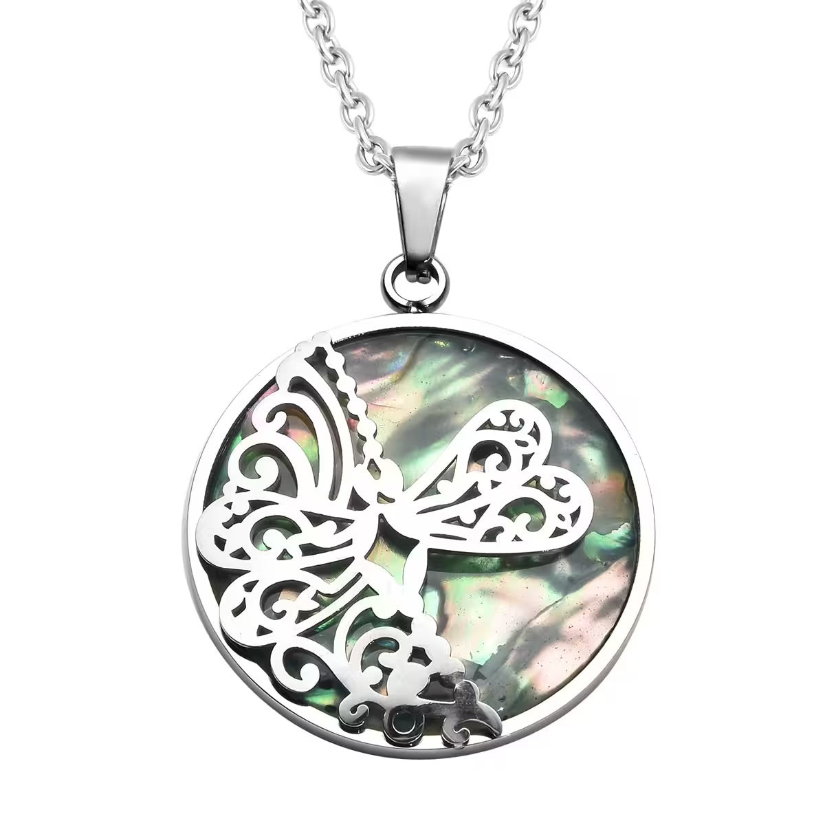 Abalone Shell Dragonflies Pendant Necklace
