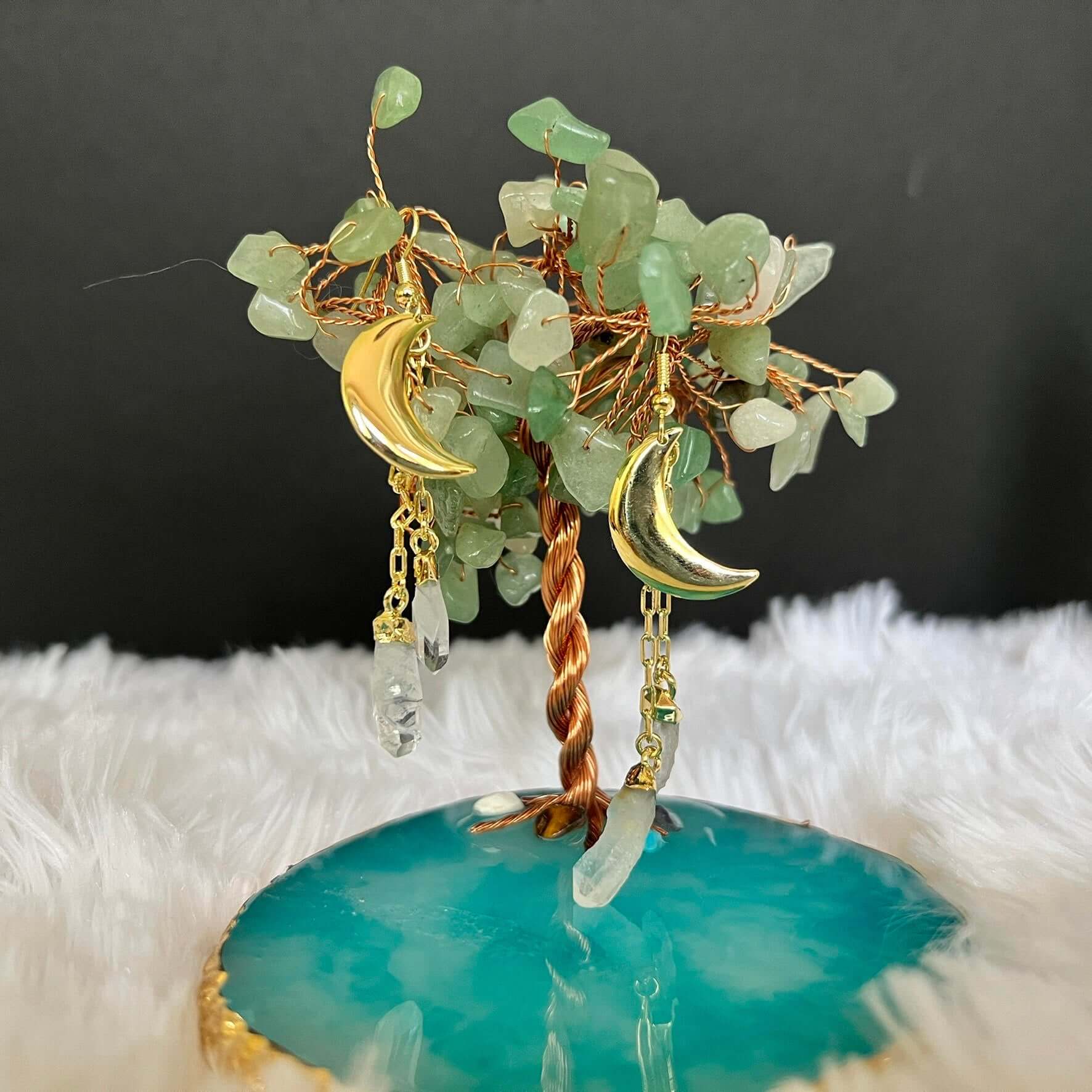 White Crystal Point Moon Earrings