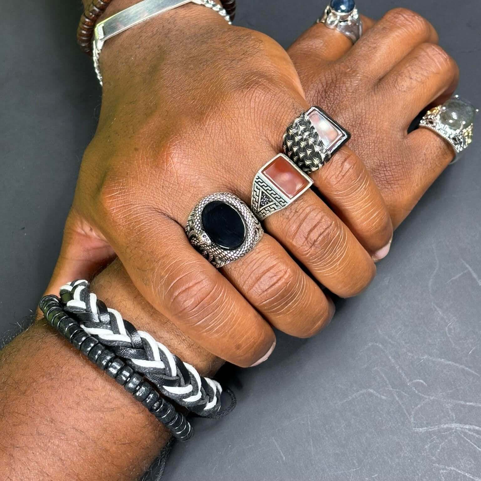 Black and White Faux Leather Men's Bracelet