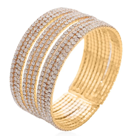 Austrian Crystal Layered Look Cuff Bracelet in Goldtone