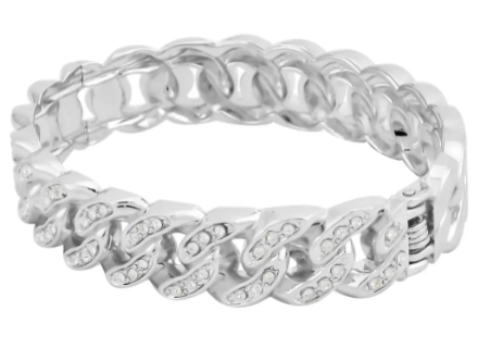 Austrian Crystal Curb Chain Bangle Bracelet in Silvertone