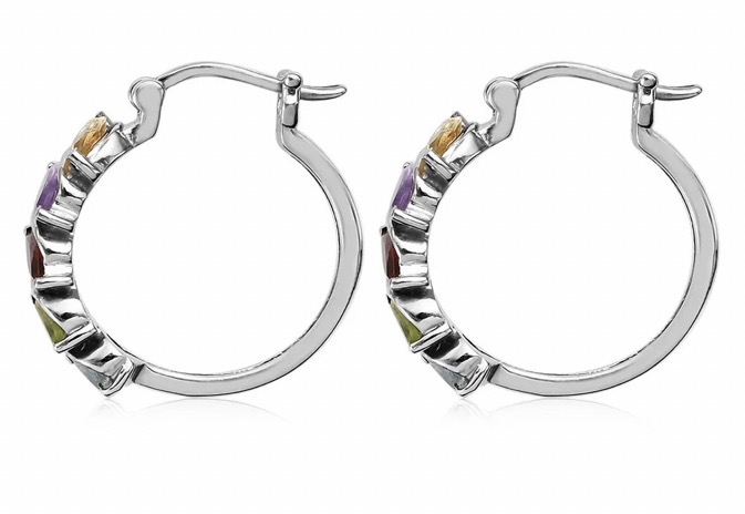 Multi Gemstone Hoop Earrings
