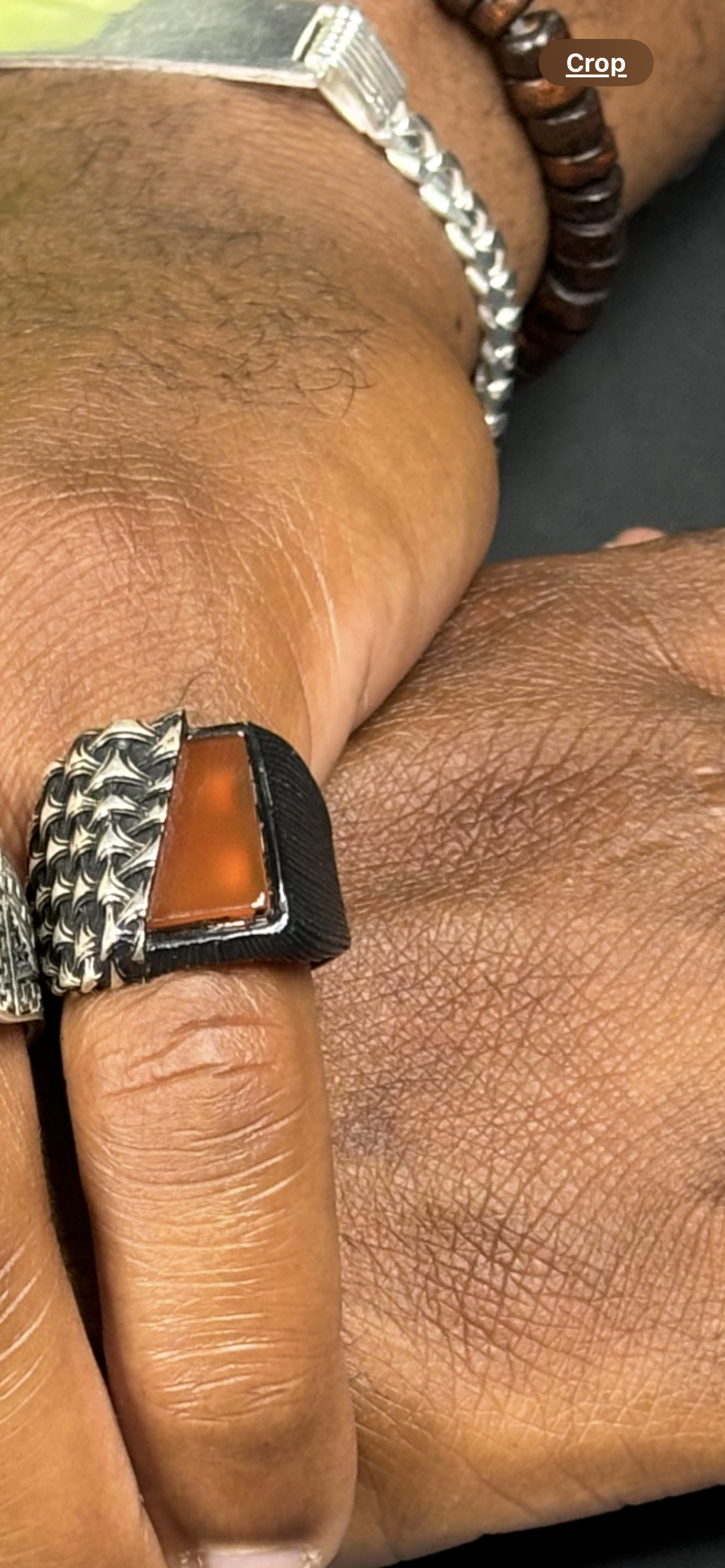 Handcrafted Square Etched Shank Solid .925 Sterling Silver Carnelian Band Ring in Rhodium(5th finger Pinky)