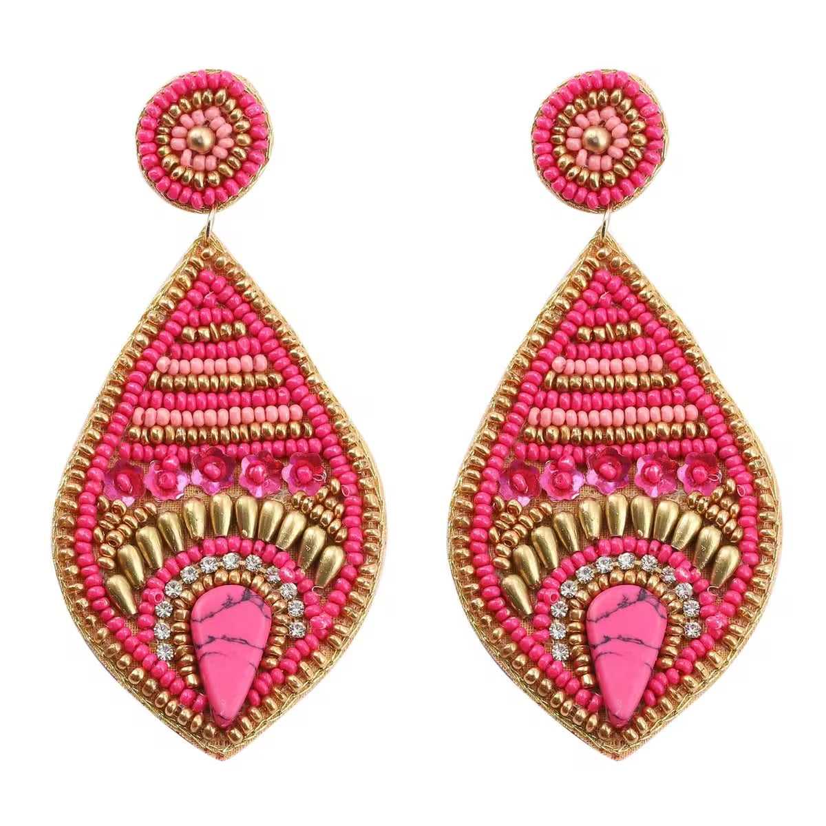 Magenta Seed Beaded Fishook Earrings