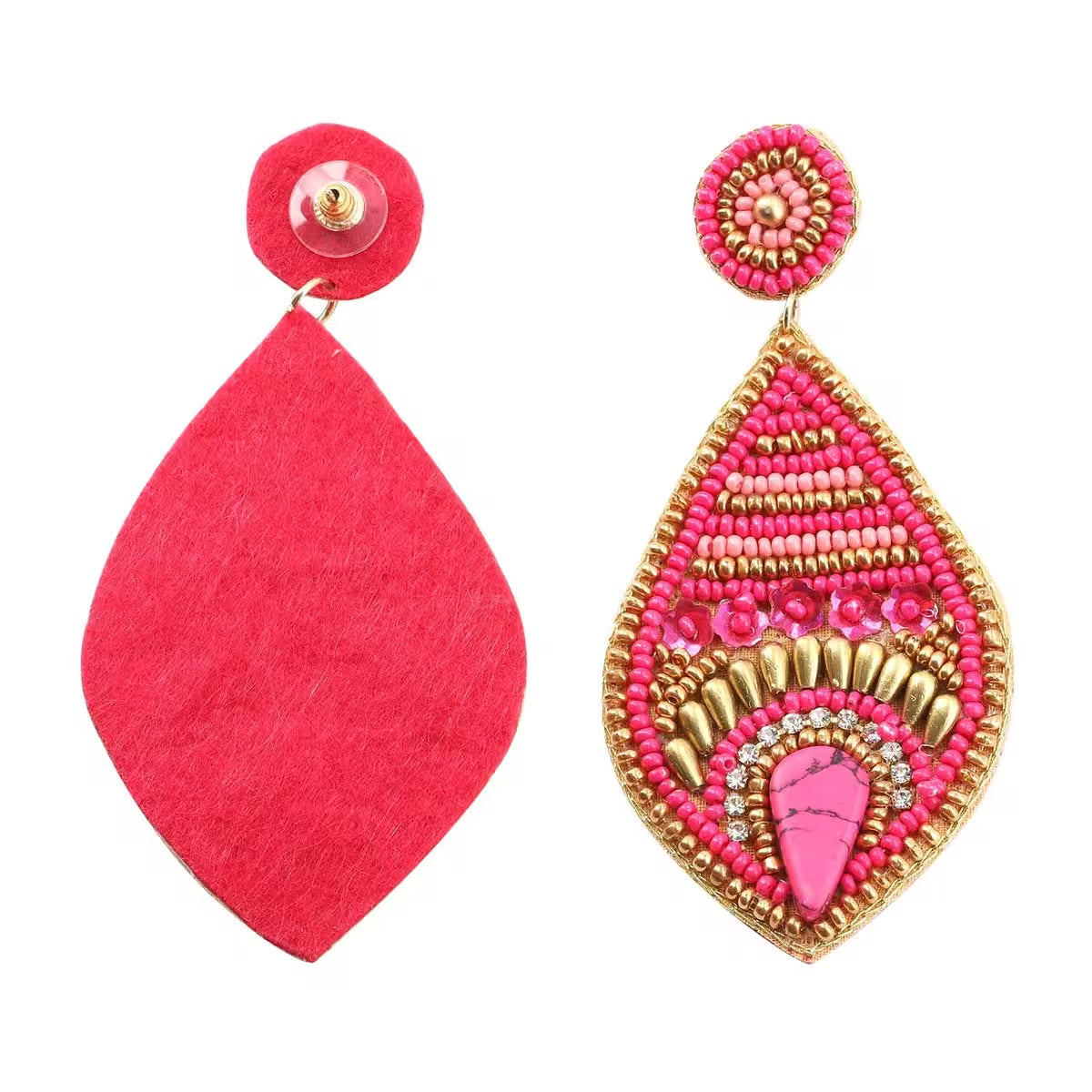 Magenta Seed Beaded Fishook Earrings