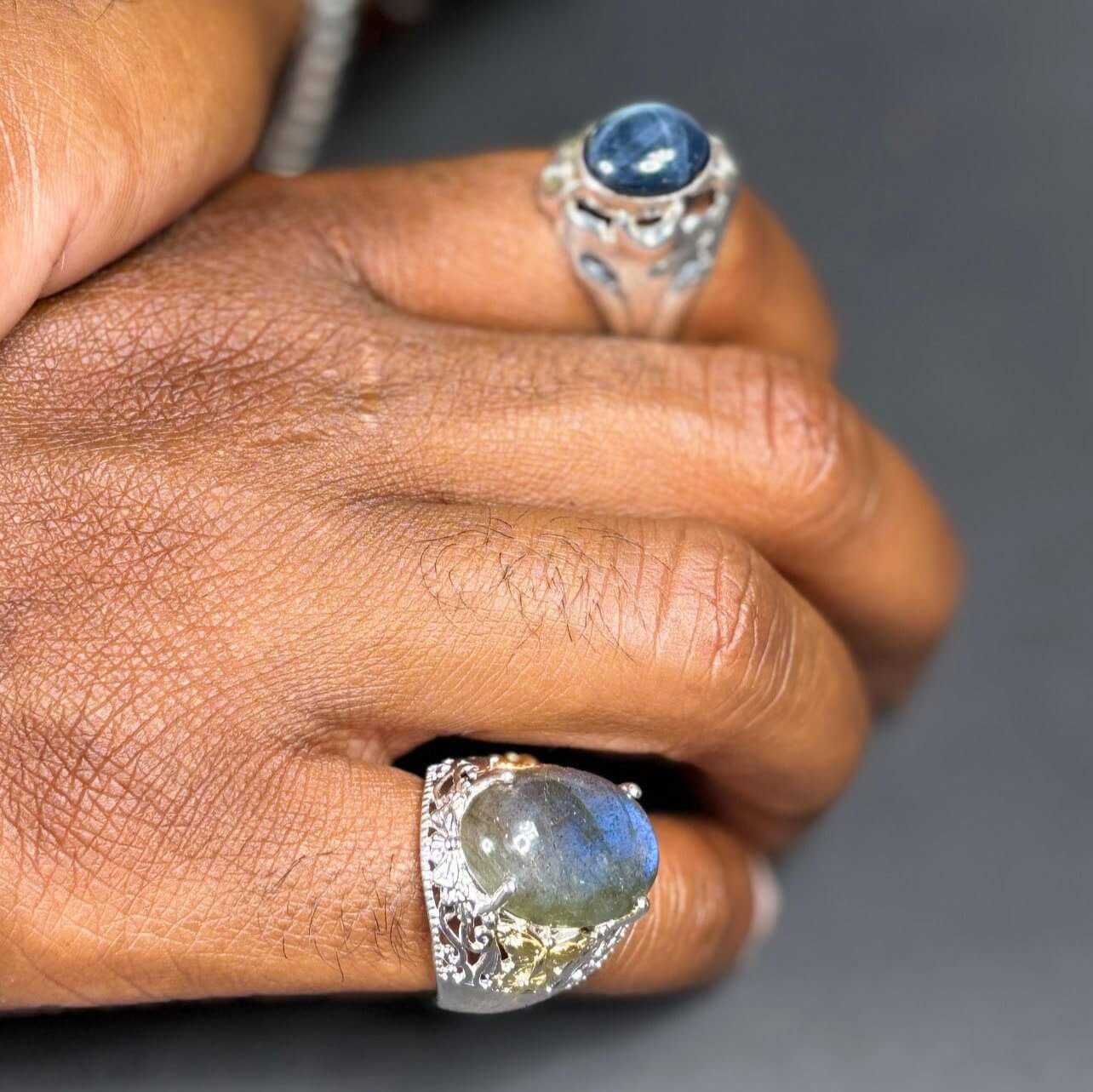 Statement Gemstone Ring Handcrafted Solid Sterling Silver .925 Labradorite Men's Ring