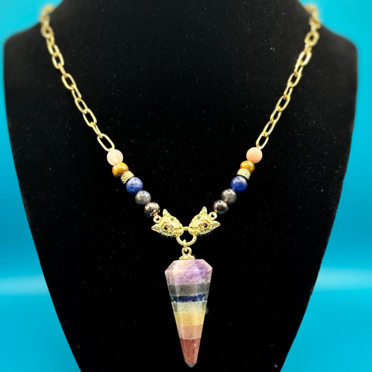 Beaded Seven Chakra Pendulum Necklace 18-20in
