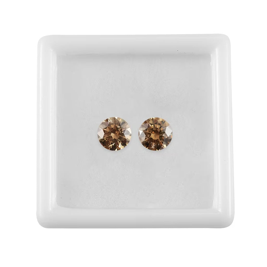 Set of 3.54ct Round Champagne Yellow Cubic Zirconia 6.5mm