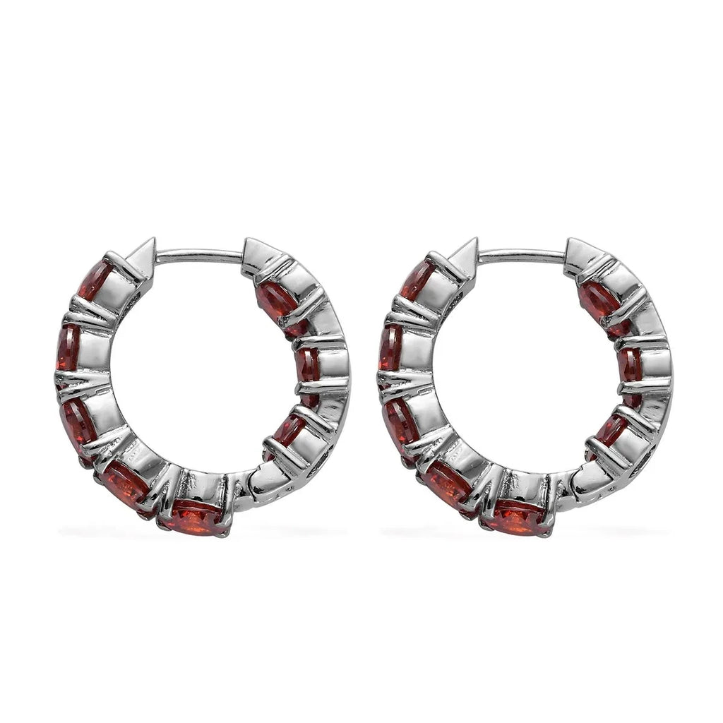 Simulated Red Diamond Earrings Inside Out Hoops