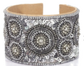 Handcrafted Silver & Black Glass Seed Beaded Cuff Bracelet (Adjustable)