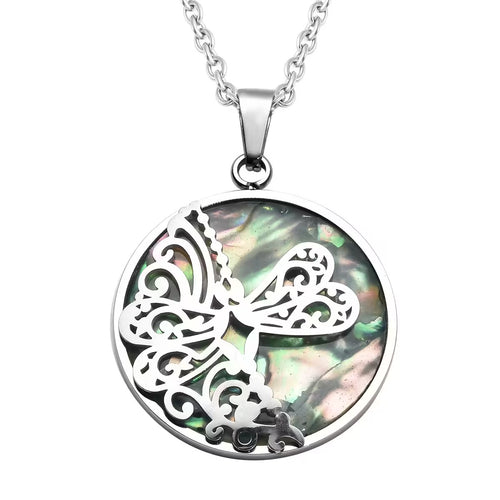 Abalone Shell Dragonflies Pendant Necklace