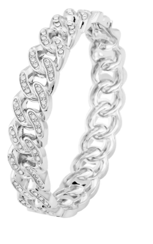 Austrian Crystal Curb Chain Bangle Bracelet in Silvertone