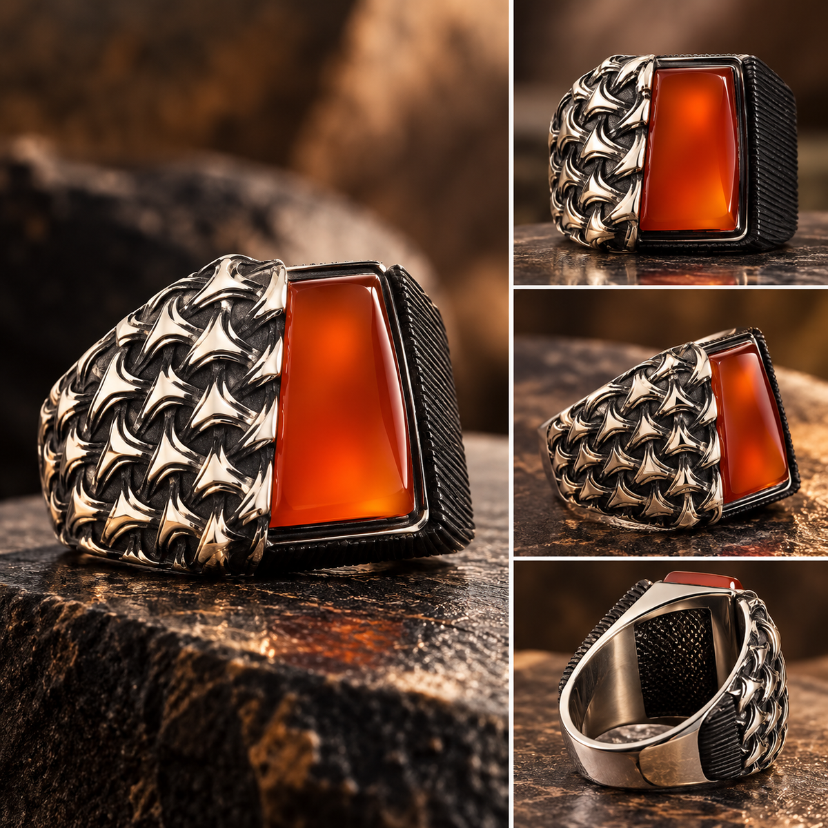Atlas Scale Carnelian Statement Ring