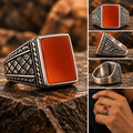Atlas Carnelian Square Etched Statement Ring