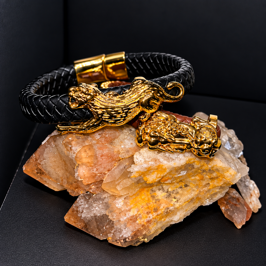 Atlas Pixiu Faux Black Leather Bracelet