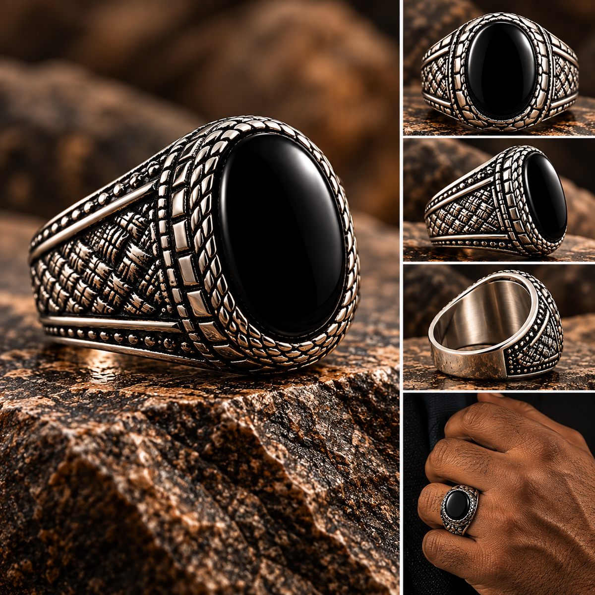 Atlas Serpentine Onyx Statement Ring
