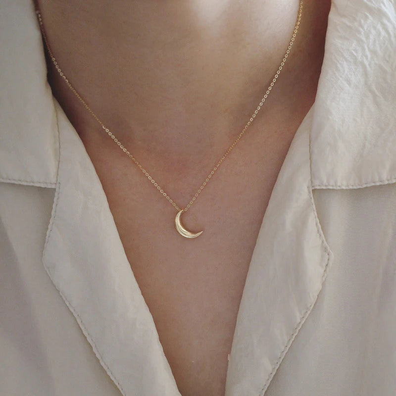 14K Gold Moon Choker Necklace For Women