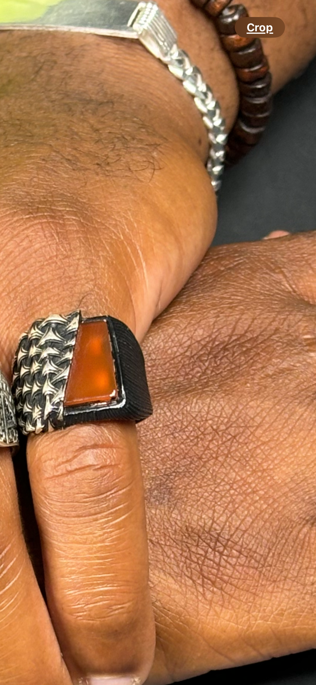Handcrafted Square Etched Shank Solid .925 Sterling Silver Carnelian Band Ring in Rhodium(5th finger Pinky)