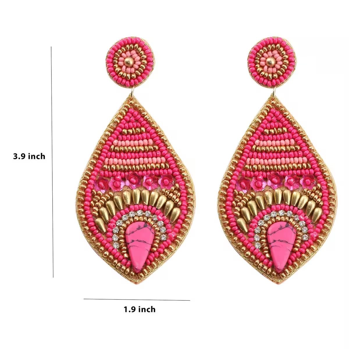 Magenta Seed Beaded Fishook Earrings