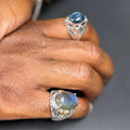 Statement Gemstone Ring Handcrafted Solid Sterling Silver .925 Labradorite Men's Ring