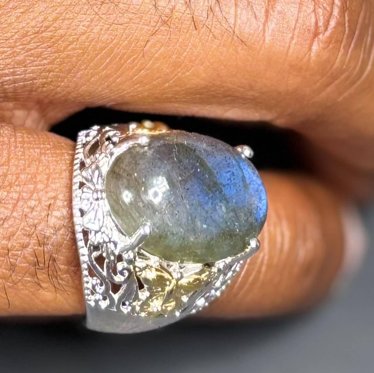 Statement Gemstone Ring Handcrafted Solid Sterling Silver .925 Labradorite Men's Ring